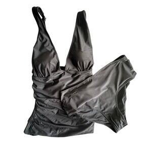 Beachsissi Black Ruched V-Neck Tankini Set High Waisted Bikini Large NEW
